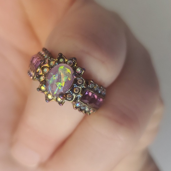 New Purple Fire Opal & Amethyst Rainbow Hematite Ring. - Picture 11 of 12